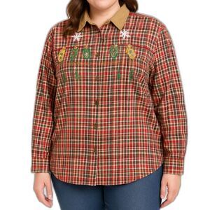 Victoria Jones Woman Red Plaid Button-Up Shirt | Size 1X